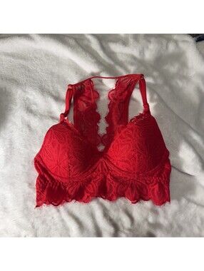 PiNK by Victoria's Secret Rich Red Date Lightly Lined Lace Bralette  Size XS